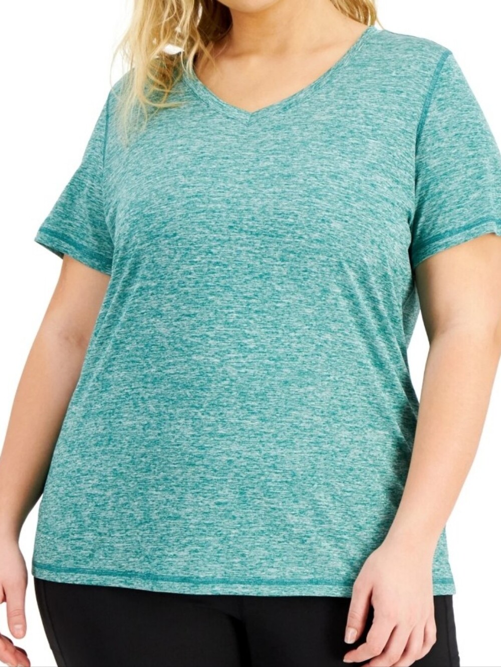 Real Essentials Teal Heather V-Neck Tee 2X Soft Stretch Basic